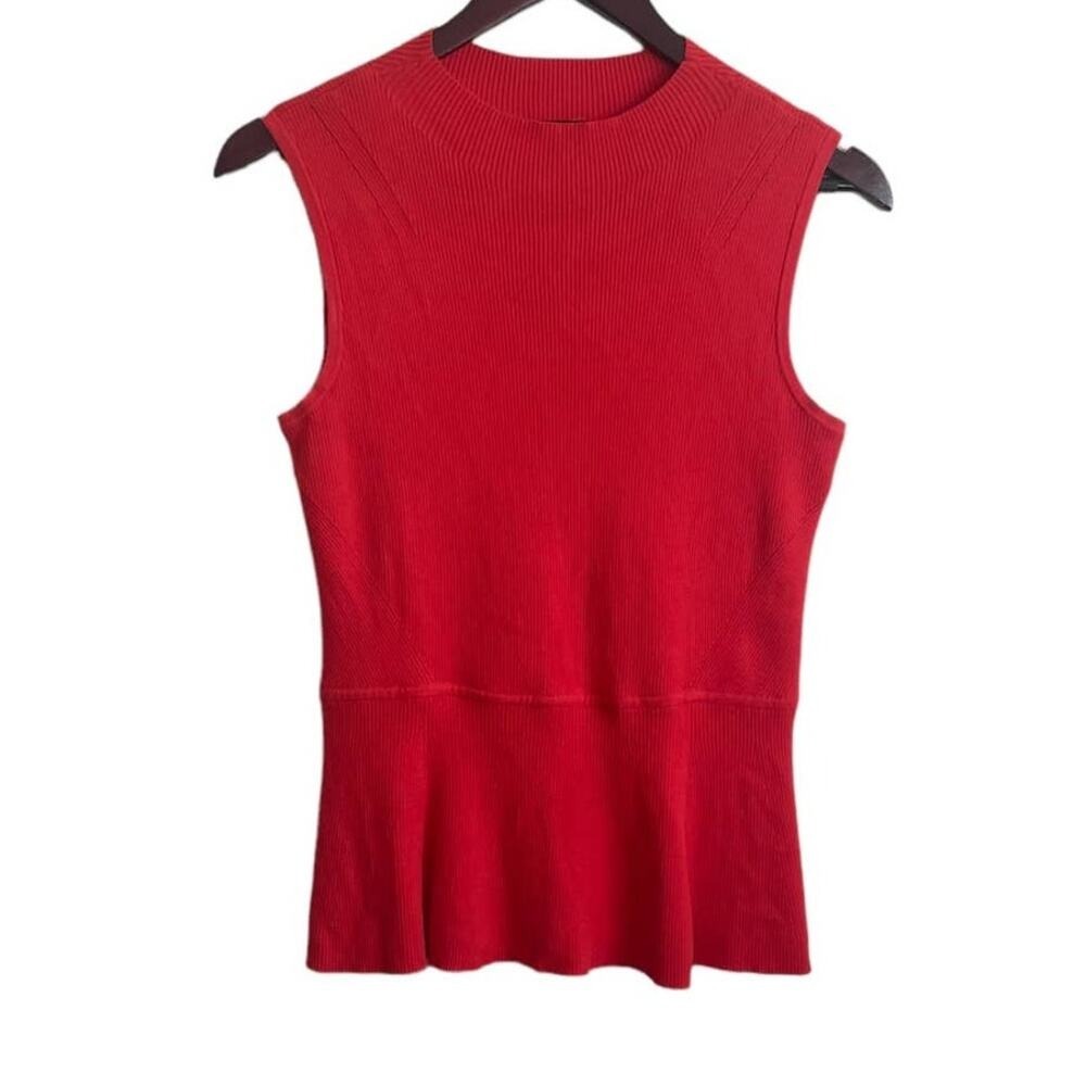 Talbots Women Ribbed Top MP Coral Crew Neck Sleeveless Drop Waist Layering Cozy